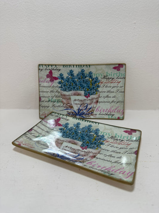 Plato rectangular vintage de vidrio