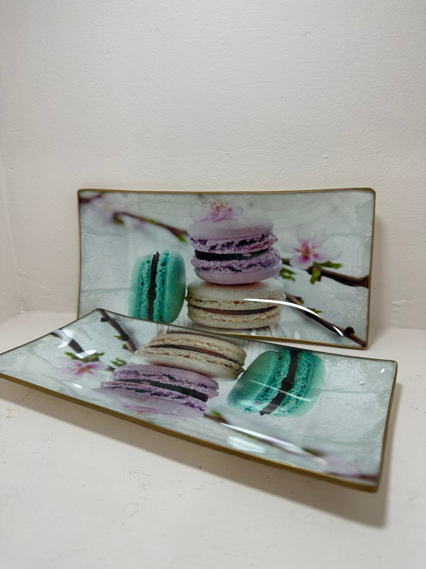 Plato decorativo de cristal rectangular macarons