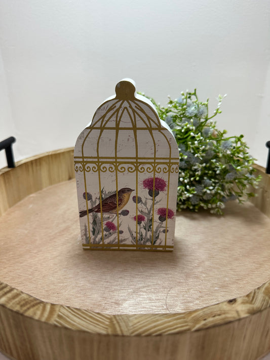 Jaula con ave decorativa de madera