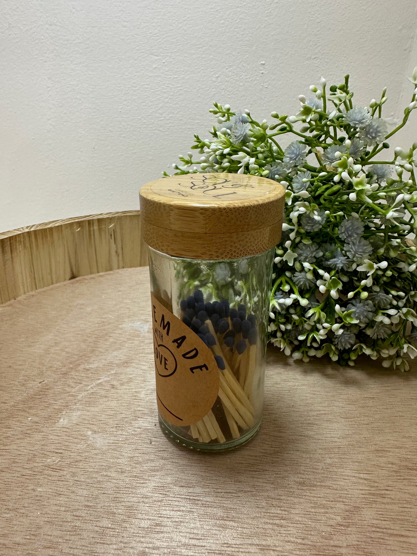 40 cerillos de madera contenedor de cristal