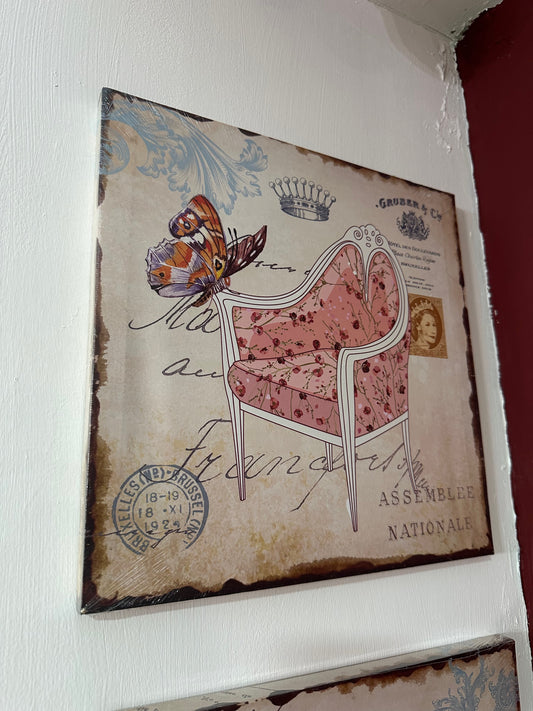 Cuadro decorativo silla rosa