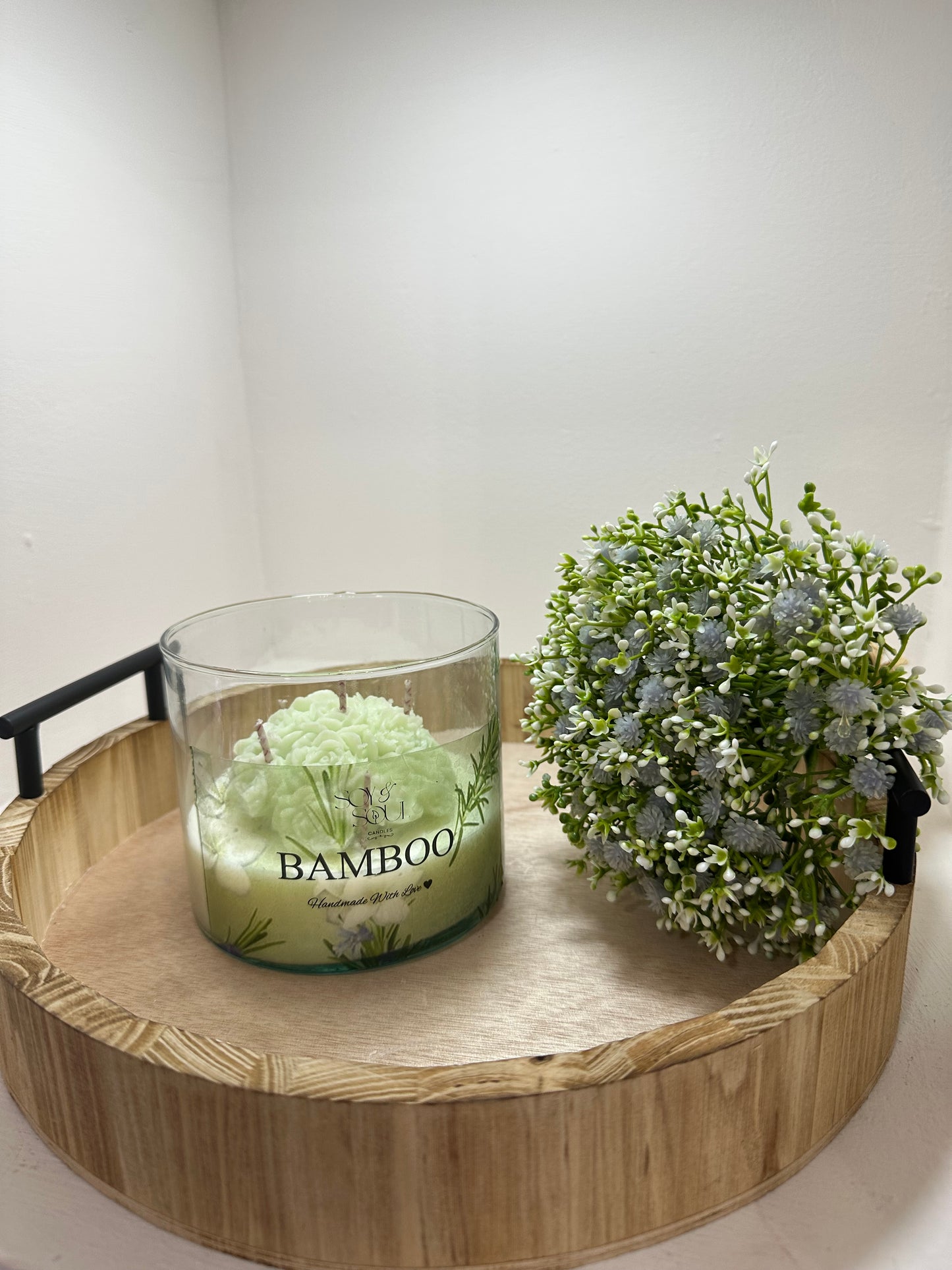 Vela cera de soya aroma  Bambú ramo de rosas