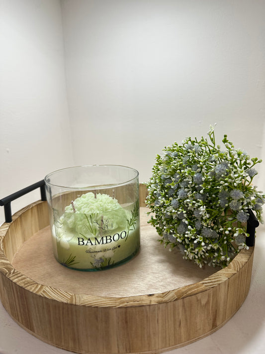 Vela cera de soya aroma  Bambú ramo de rosas