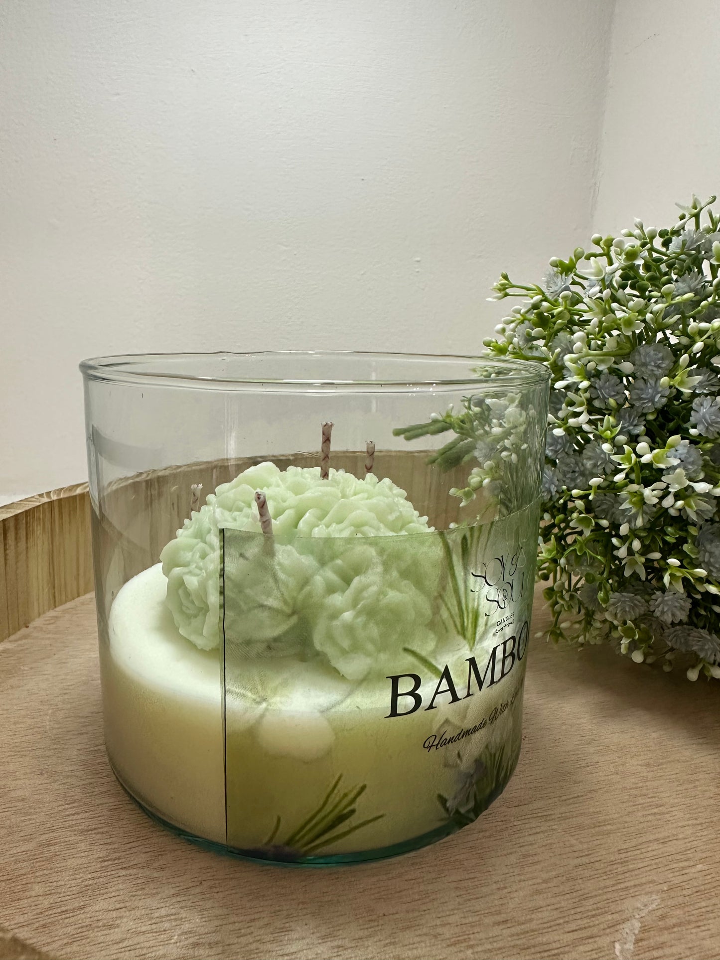Vela cera de soya aroma  Bambú ramo de rosas