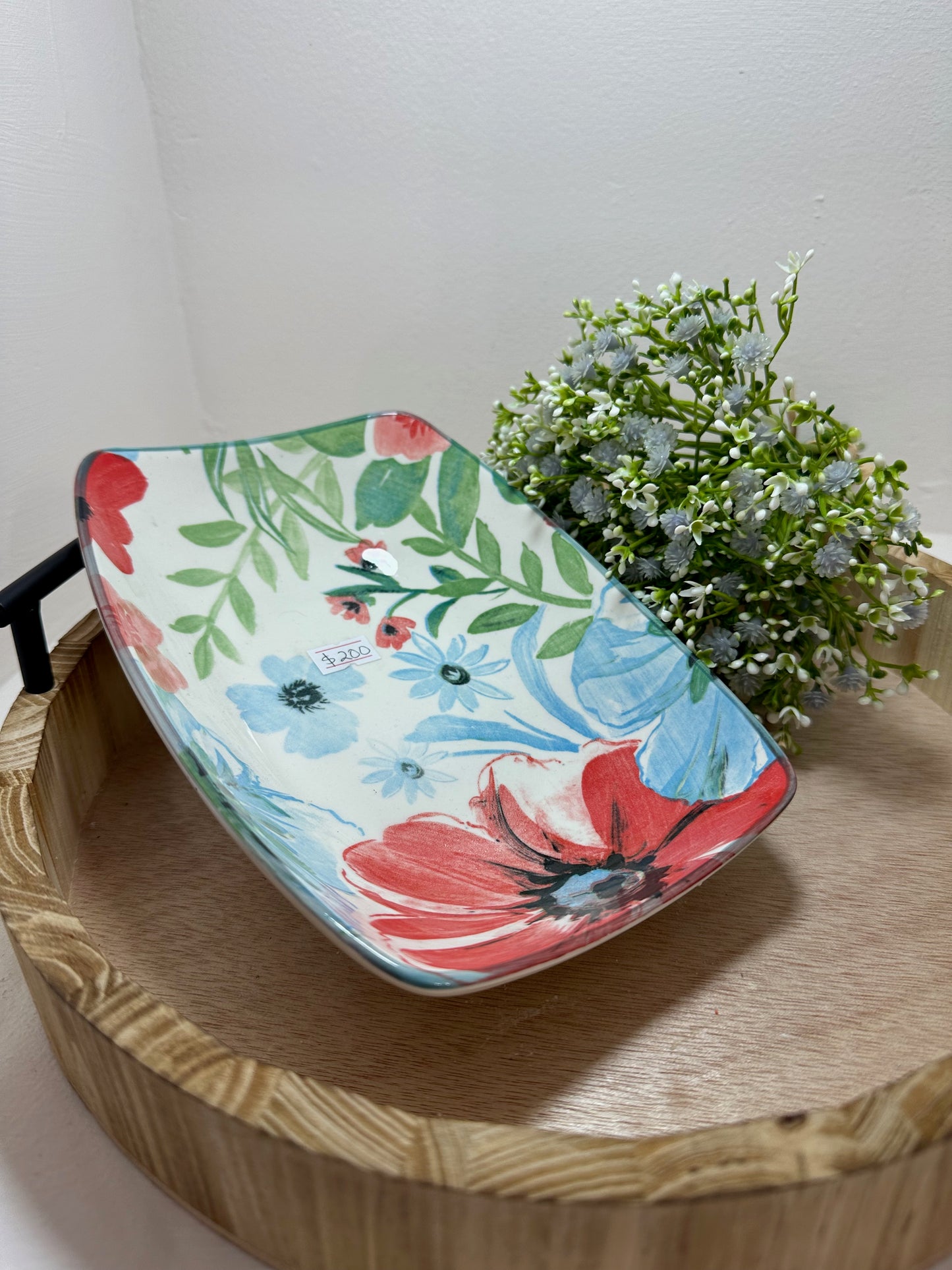 Plato hondo rectangular floral