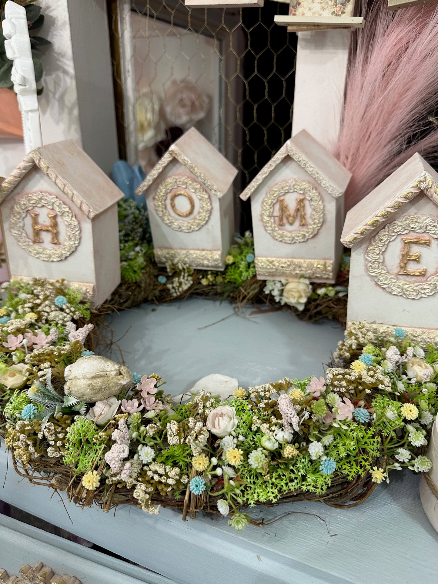 Corona de mesa  decorativa letras home  vintage