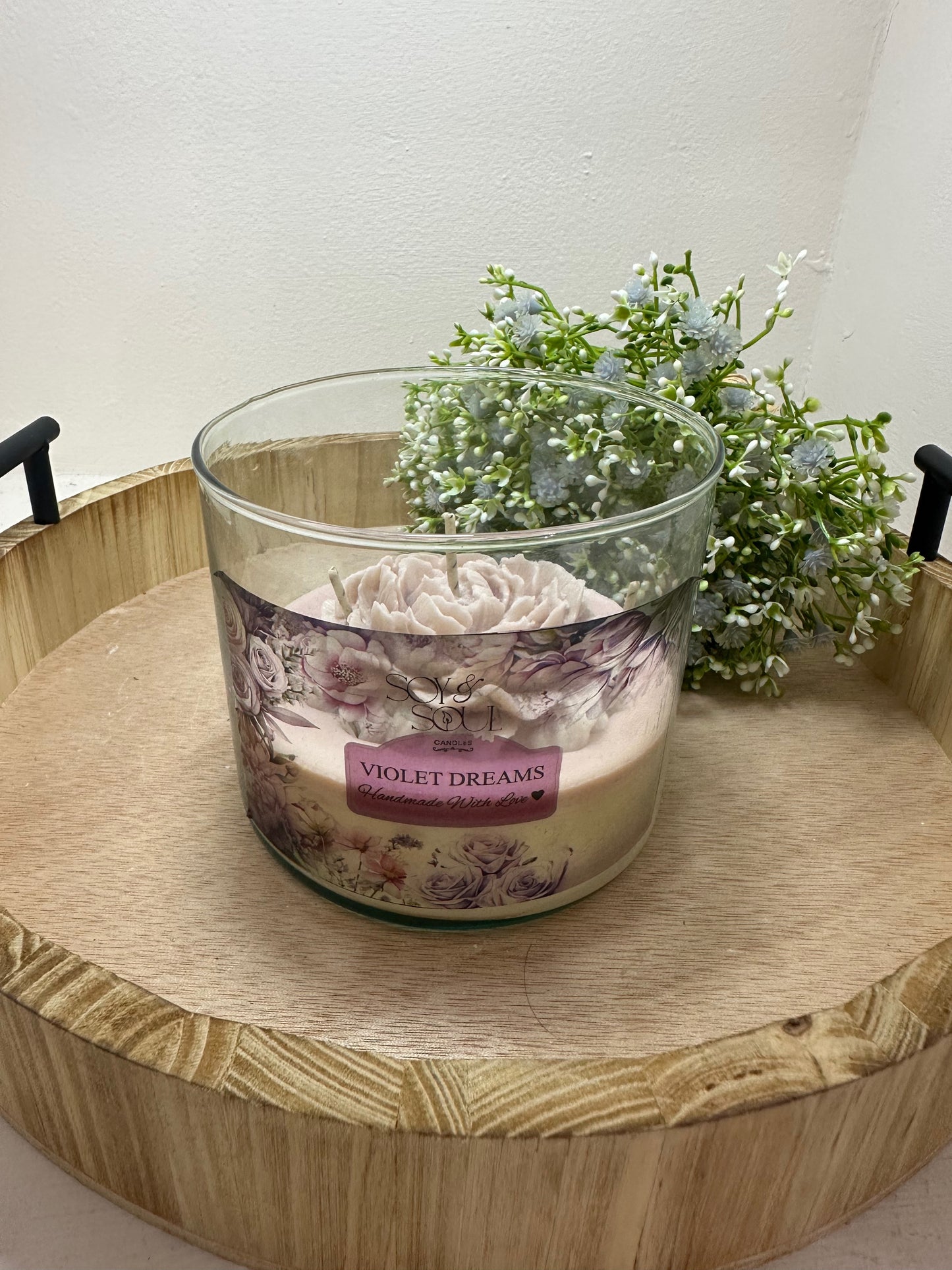 Vela artesanal con rosa  aroma  Violet Dreams