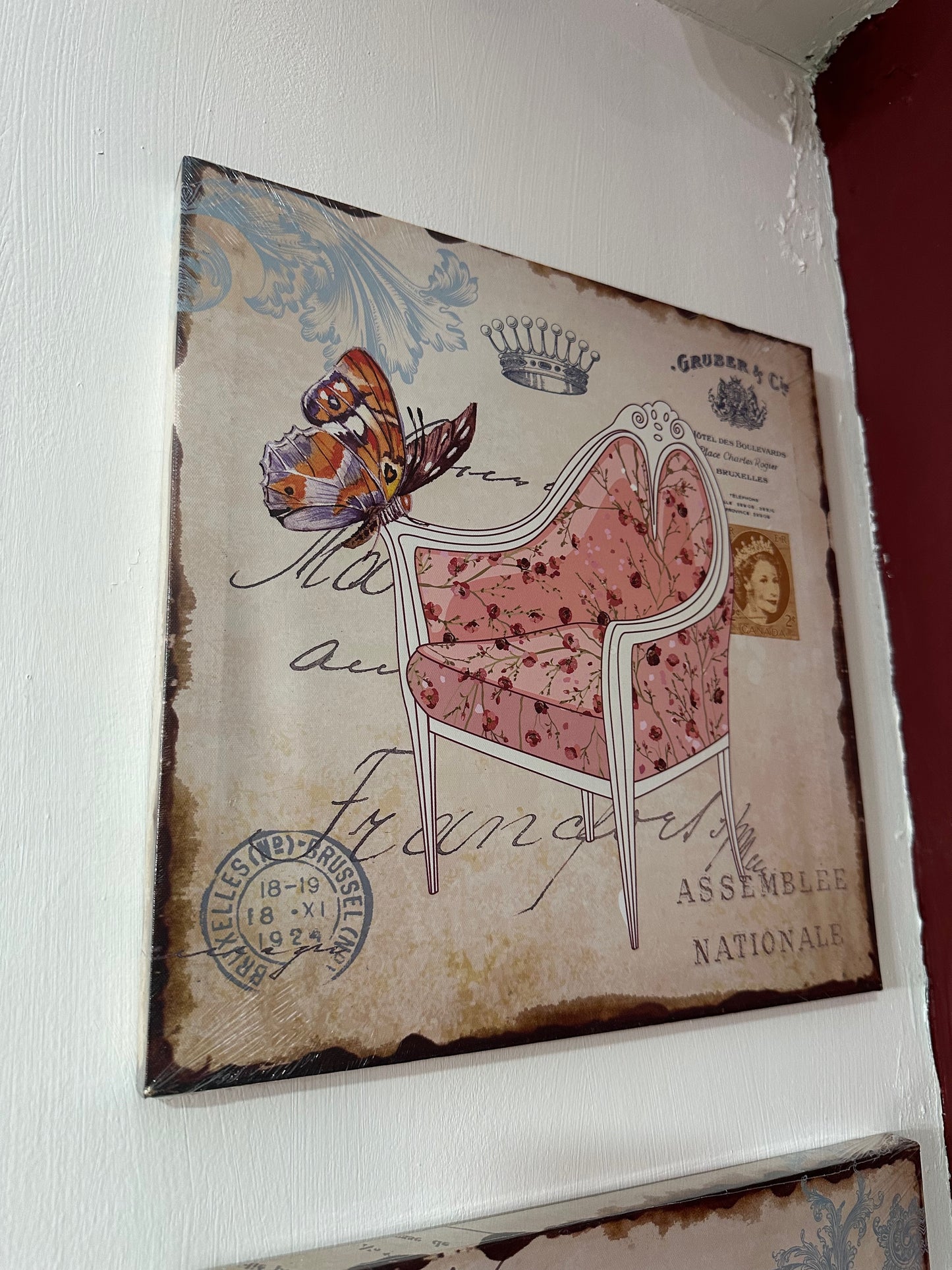 Cuadro decorativo silla rosa